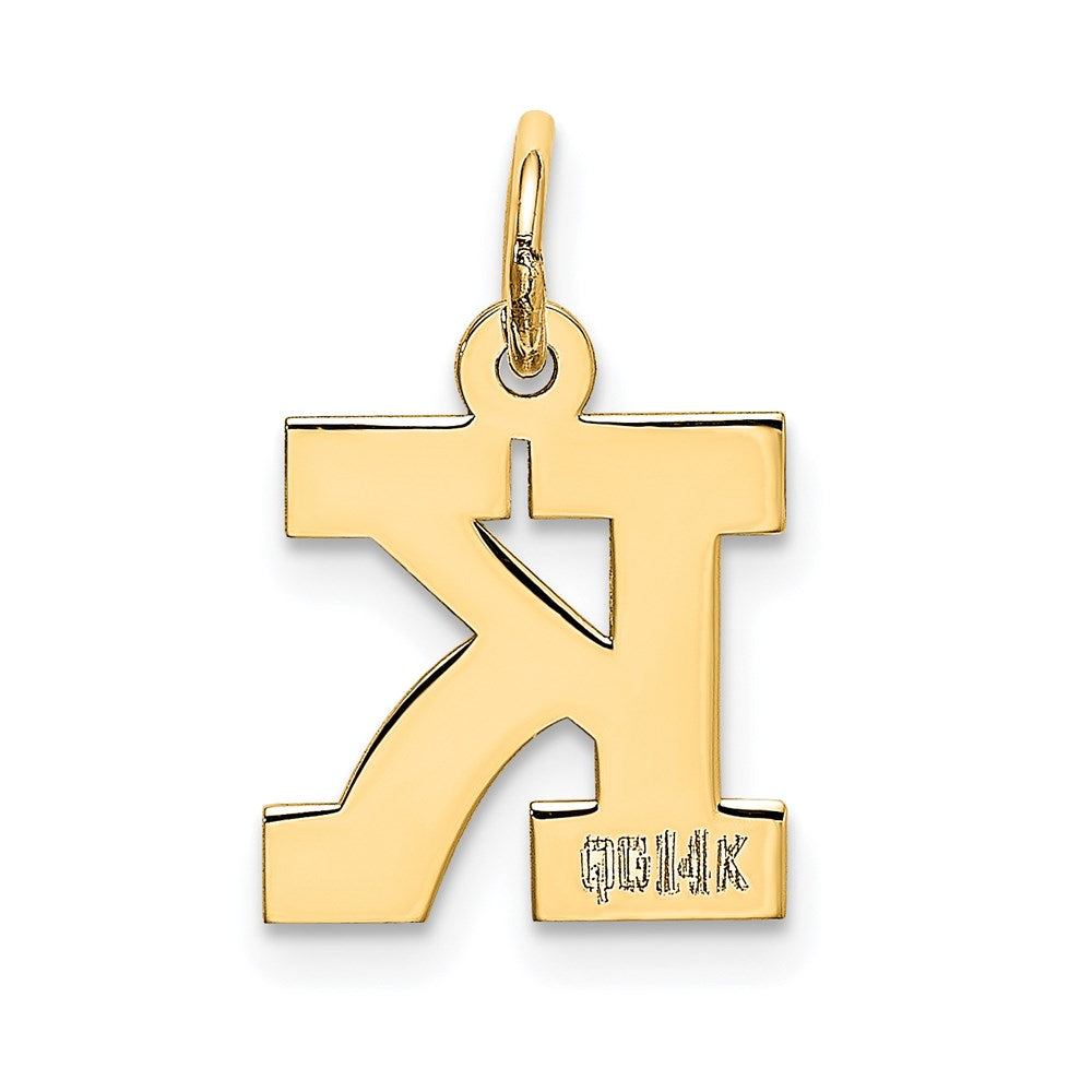 Alternate view of the 14k Yellow Gold, Amanda Collection, Small Block Initial K Pendant by The Black Bow Jewelry Co.
