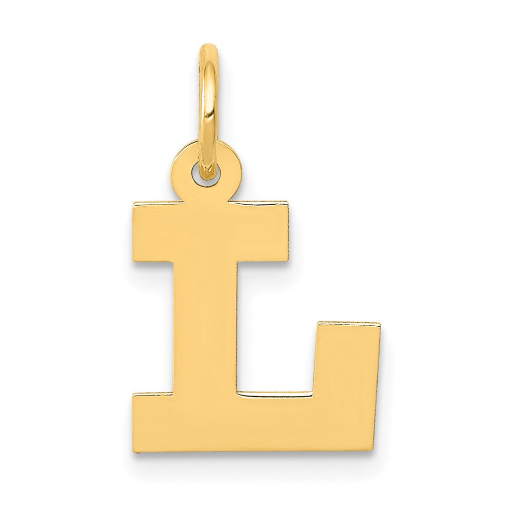 14k Yellow Gold, Amanda Collection, Small Block Initial L Pendant, Item P10415-L by The Black Bow Jewelry Co.