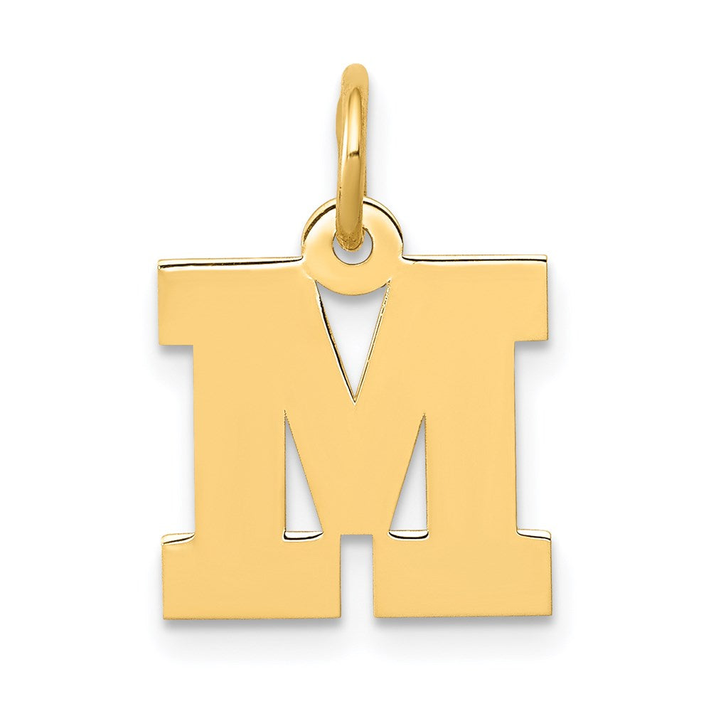 14k Yellow Gold, Amanda Collection, Small Block Initial M Pendant, Item P10415-M by The Black Bow Jewelry Co.