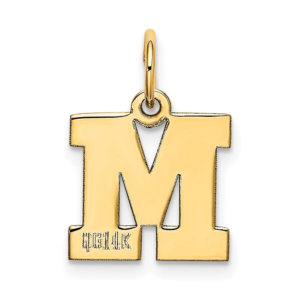 Alternate view of the 14k Yellow Gold, Amanda Collection, Small Block Initial M Pendant by The Black Bow Jewelry Co.