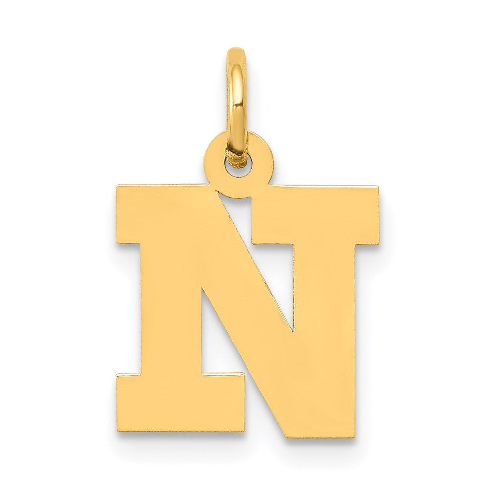 14k Yellow Gold, Amanda Collection, Small Block Initial N Pendant, Item P10415-N by The Black Bow Jewelry Co.