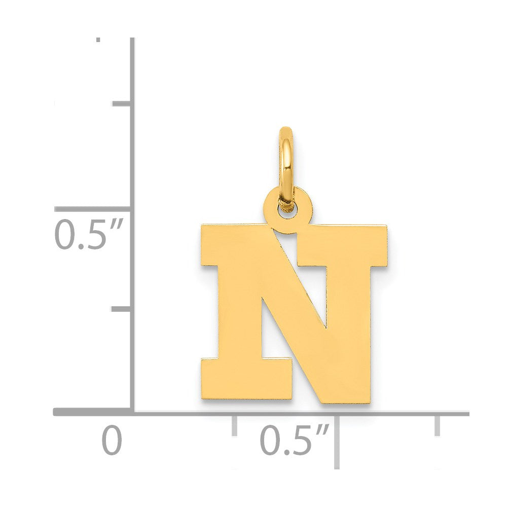 Alternate view of the 14k Yellow Gold, Amanda Collection, Small Block Initial N Pendant by The Black Bow Jewelry Co.