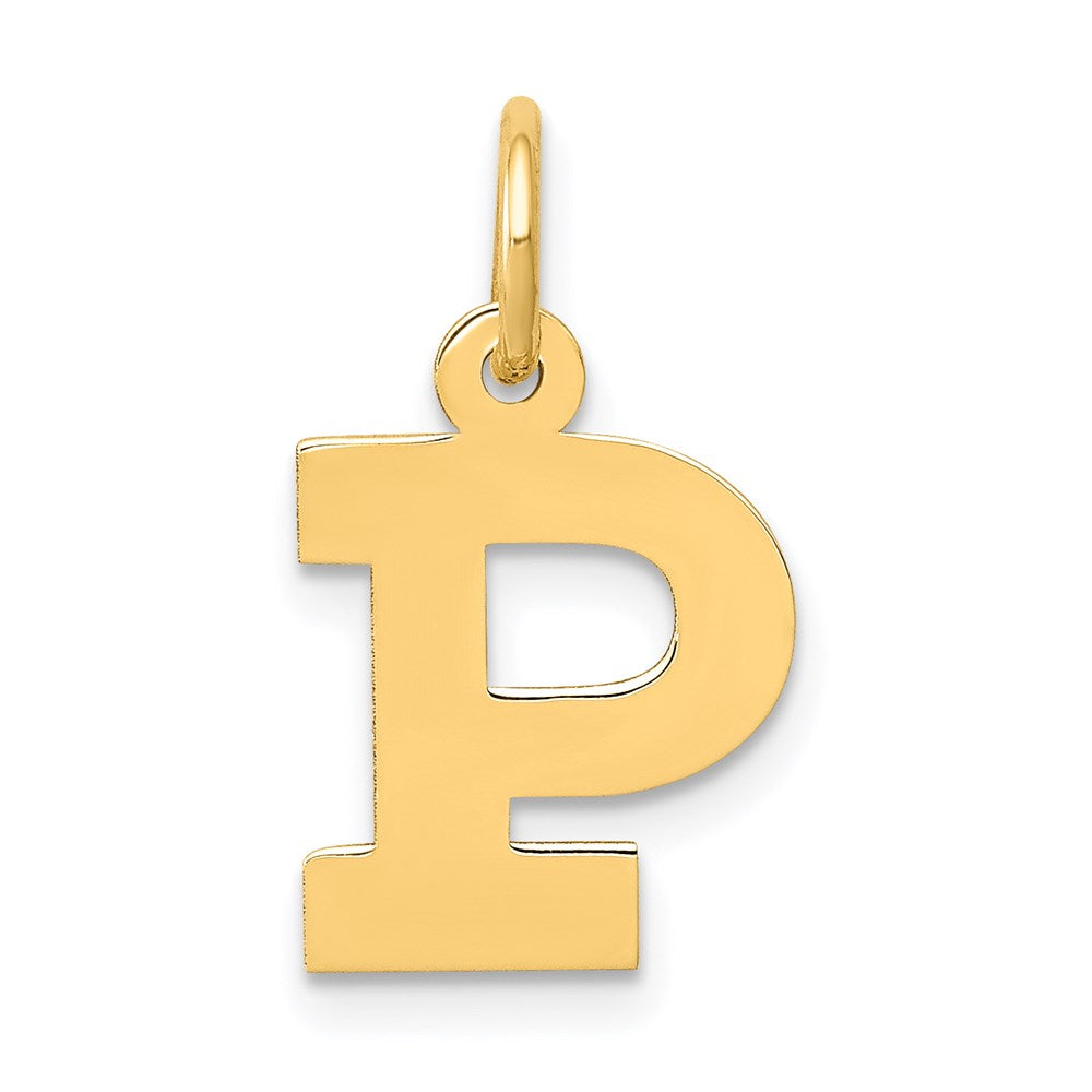 14k Yellow Gold, Amanda Collection, Small Block Initial P Pendant, Item P10415-P by The Black Bow Jewelry Co.