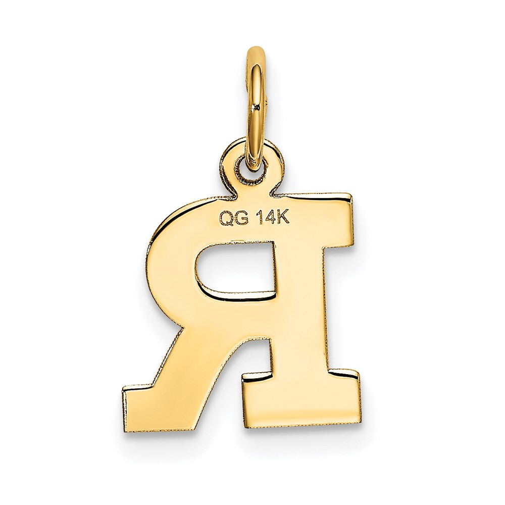Alternate view of the 14k Yellow Gold, Amanda Collection, Small Block Initial R Pendant by The Black Bow Jewelry Co.