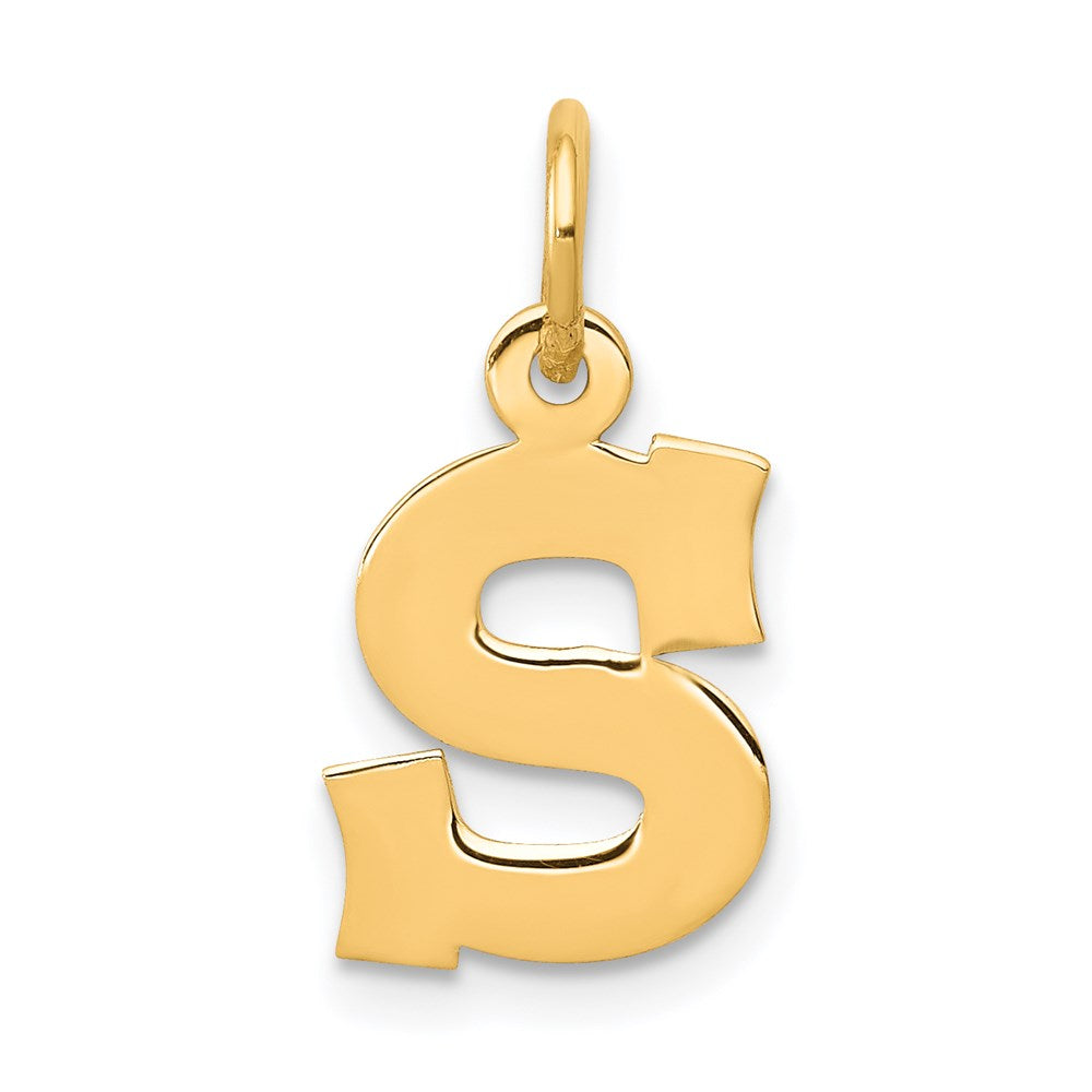 14k Yellow Gold, Amanda Collection, Small Block Initial S Pendant, Item P10415-S by The Black Bow Jewelry Co.