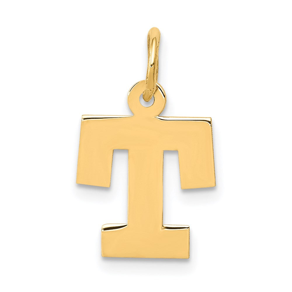 14k Yellow Gold, Amanda Collection, Small Block Initial T Pendant, Item P10415-T by The Black Bow Jewelry Co.