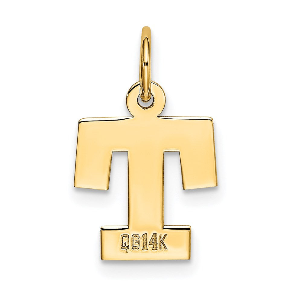 Alternate view of the 14k Yellow Gold, Amanda Collection, Small Block Initial T Pendant by The Black Bow Jewelry Co.