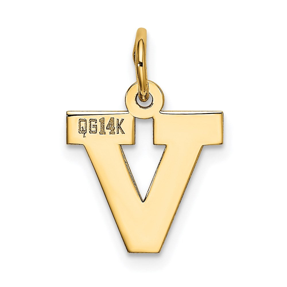 Alternate view of the 14k Yellow Gold, Amanda Collection, Small Block Initial V Pendant by The Black Bow Jewelry Co.