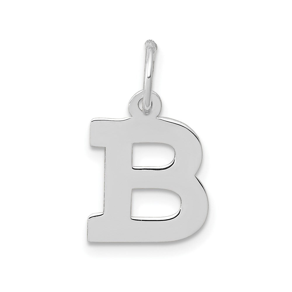 14k White Gold, Amanda Collection, Small Block Style Initial B Pendant, Item P10416-B by The Black Bow Jewelry Co.