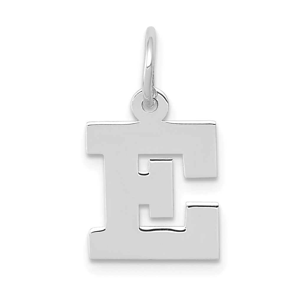 14k White Gold, Amanda Collection, Small Block Style Initial E Pendant, Item P10416-E by The Black Bow Jewelry Co.