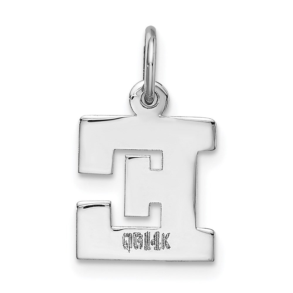Alternate view of the 14k White Gold, Amanda Collection, Small Block Style Initial E Pendant by The Black Bow Jewelry Co.