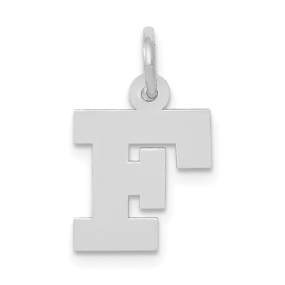 14k White Gold, Amanda Collection, Small Block Style Initial F Pendant, Item P10416-F by The Black Bow Jewelry Co.