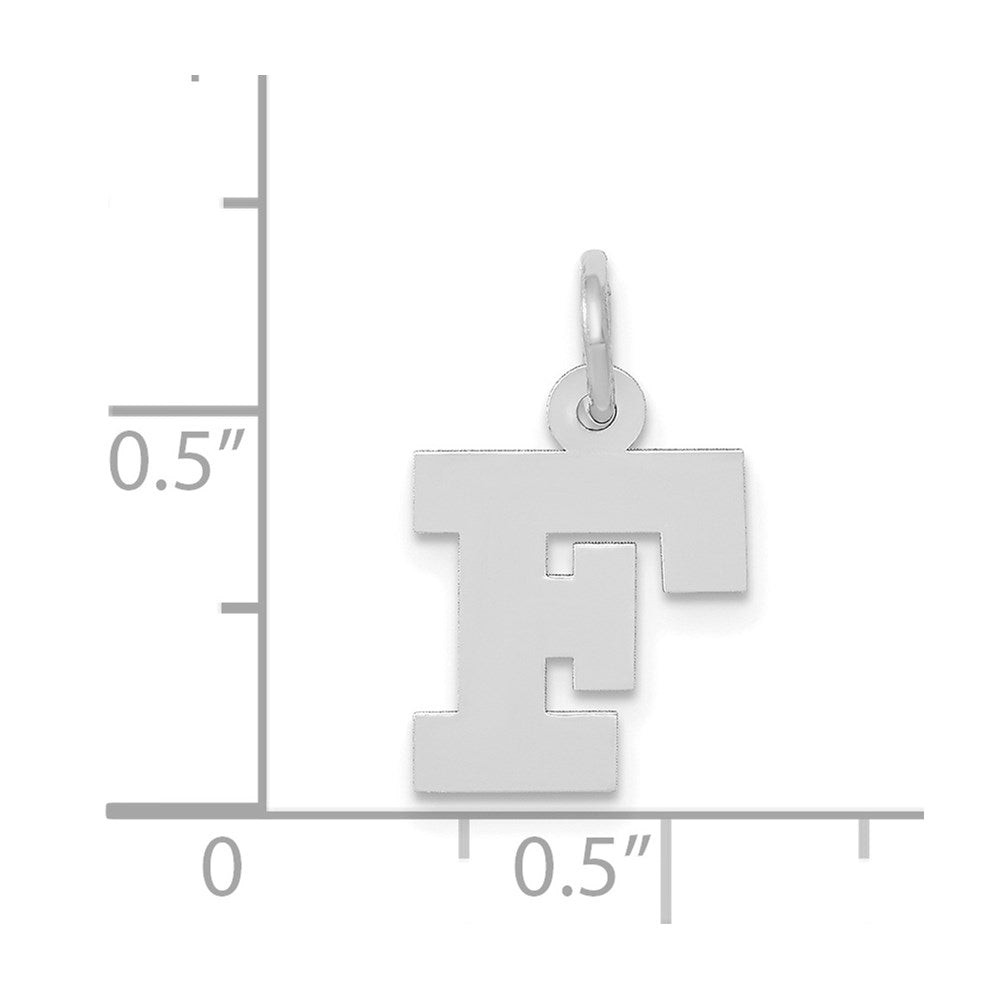 Alternate view of the 14k White Gold, Amanda Collection, Small Block Style Initial F Pendant by The Black Bow Jewelry Co.