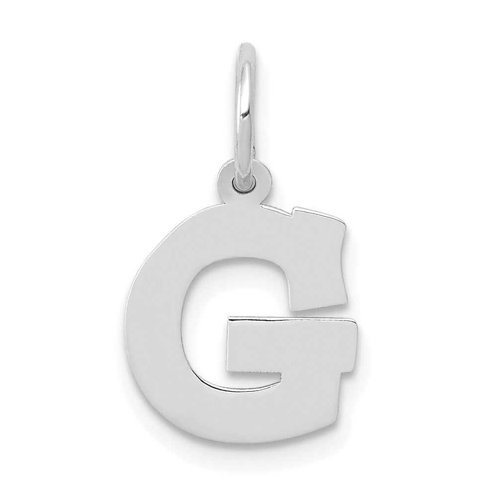 14k White Gold, Amanda Collection, Small Block Style Initial G Pendant, Item P10416-G by The Black Bow Jewelry Co.