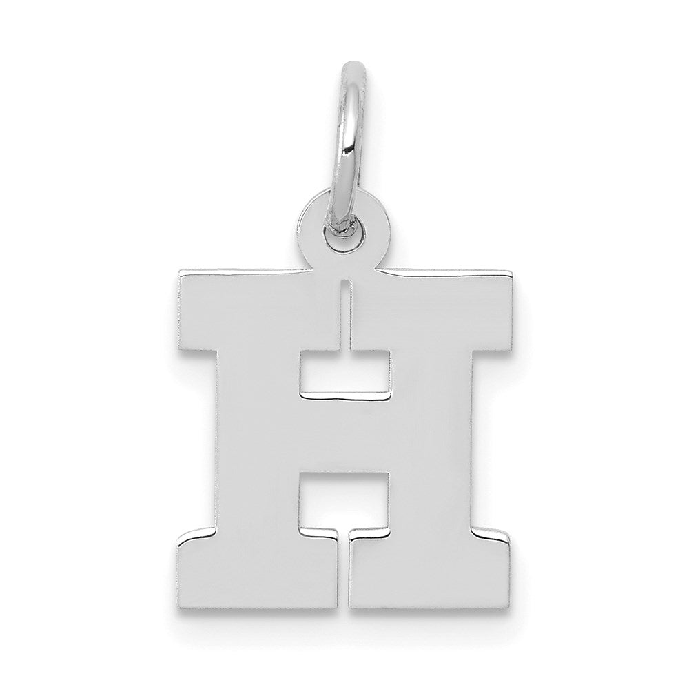 14k White Gold, Amanda Collection, Small Block Style Initial H Pendant, Item P10416-H by The Black Bow Jewelry Co.