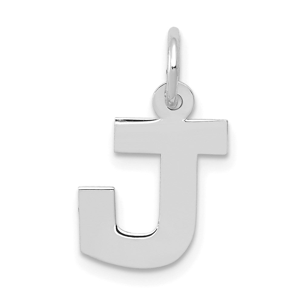 14k White Gold, Amanda Collection, Small Block Style Initial J Pendant, Item P10416-J by The Black Bow Jewelry Co.