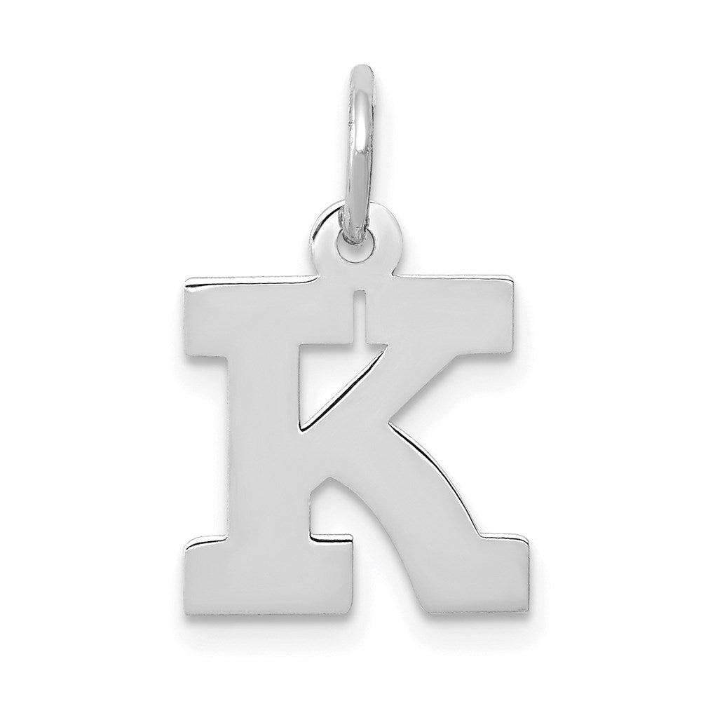 14k White Gold Initial Pendant - Small Block Style Letter K Charm, 13mm, High Polished Finish (Chain Not Included)
