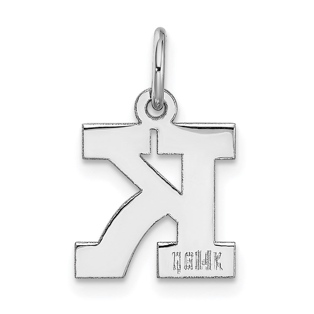 Alternate view of the 14k White Gold, Amanda Collection, Small Block Style Initial K Pendant by The Black Bow Jewelry Co.