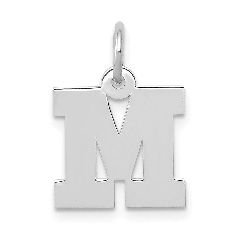 14k White Gold, Amanda Collection, Small Block Style Initial M Pendant, Item P10416-M by The Black Bow Jewelry Co.