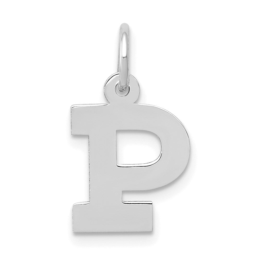 14k White Gold, Amanda Collection, Small Block Style Initial P Pendant, Item P10416-P by The Black Bow Jewelry Co.