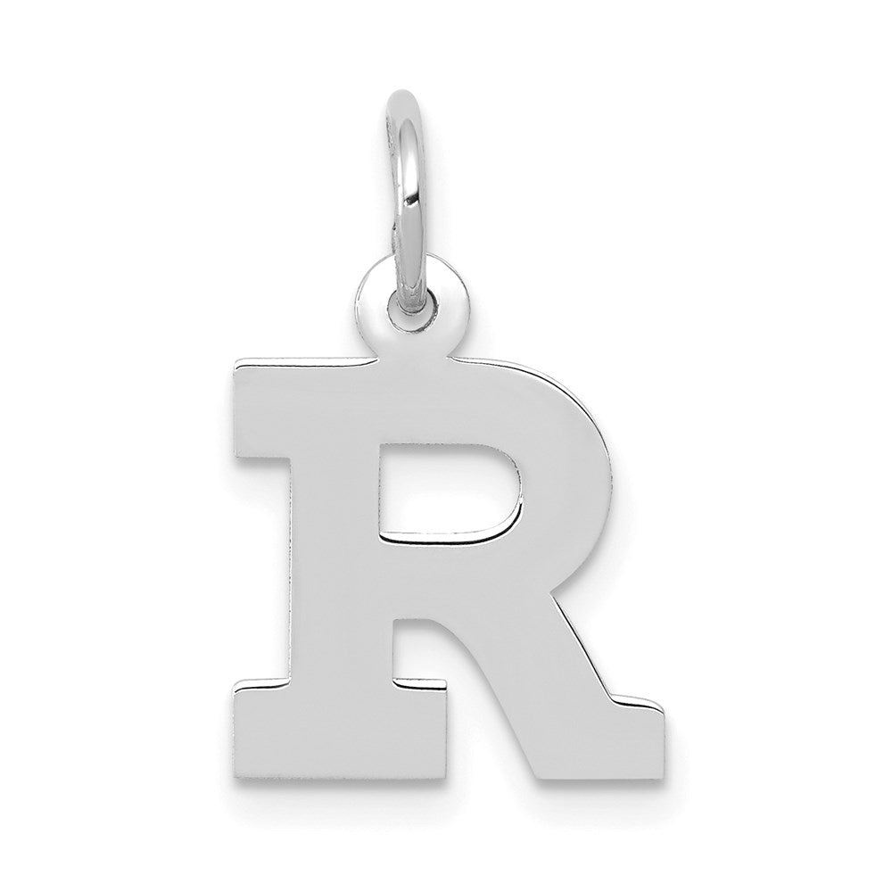14k White Gold, Amanda Collection, Small Block Style Initial R Pendant, Item P10416-R by The Black Bow Jewelry Co.