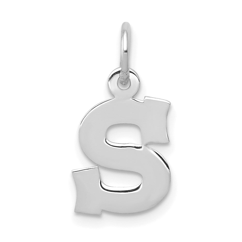 14k White Gold, Amanda Collection, Small Block Style Initial S Pendant, Item P10416-S by The Black Bow Jewelry Co.
