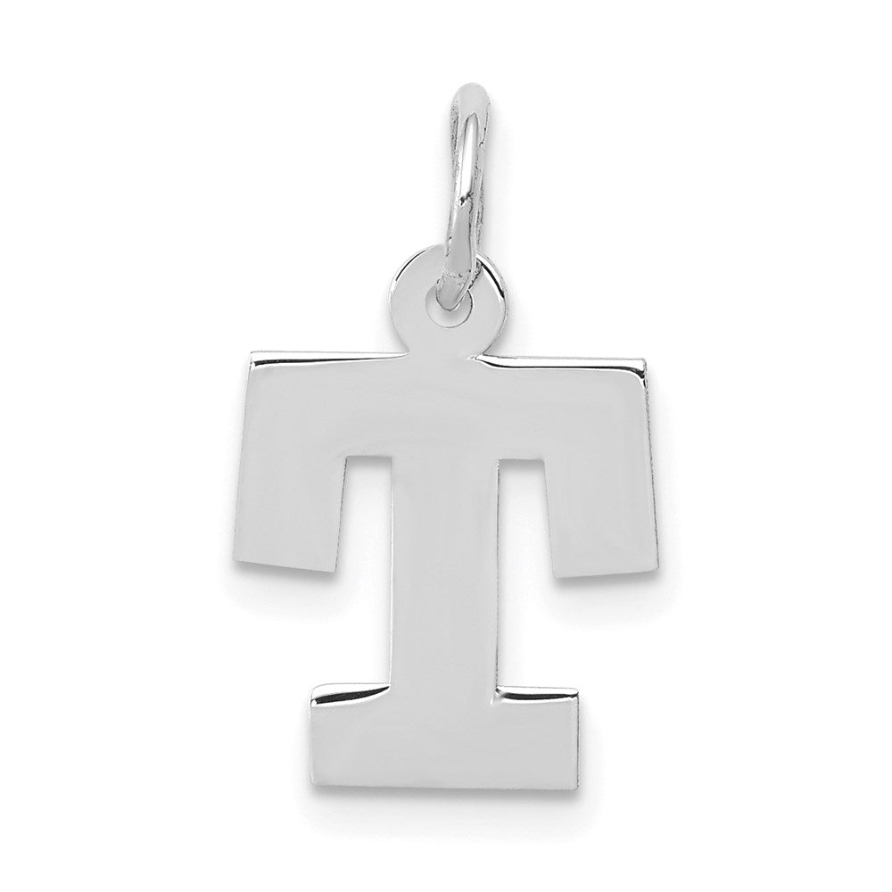 14k White Gold, Amanda Collection, Small Block Style Initial T Pendant, Item P10416-T by The Black Bow Jewelry Co.