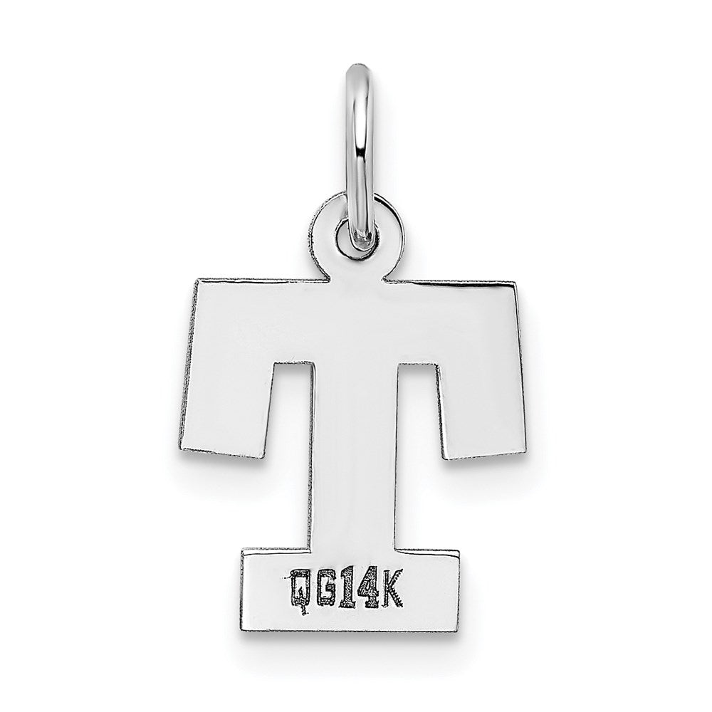 Alternate view of the 14k White Gold, Amanda Collection, Small Block Style Initial T Pendant by The Black Bow Jewelry Co.
