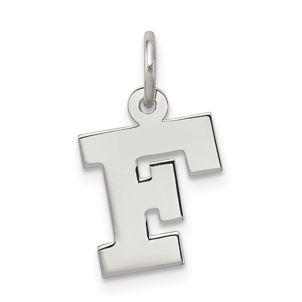 Sterling Silver, Amanda Collection Small Block Style Initial F Pendant, Item P10417-F by The Black Bow Jewelry Co.