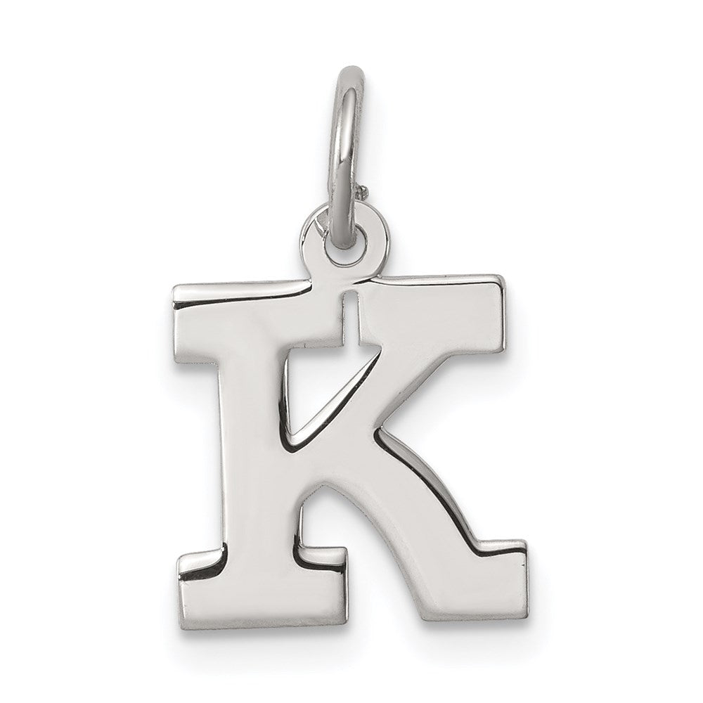 Sterling Silver, Amanda Collection Small Block Style Initial K Pendant, Item P10417-K by The Black Bow Jewelry Co.