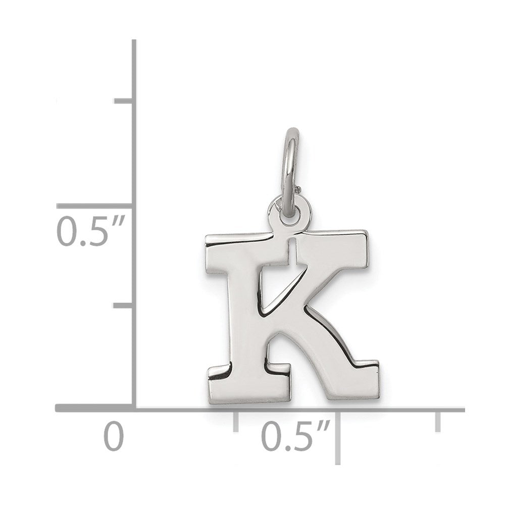 Alternate view of the Sterling Silver, Amanda Collection Small Block Style Initial K Pendant by The Black Bow Jewelry Co.