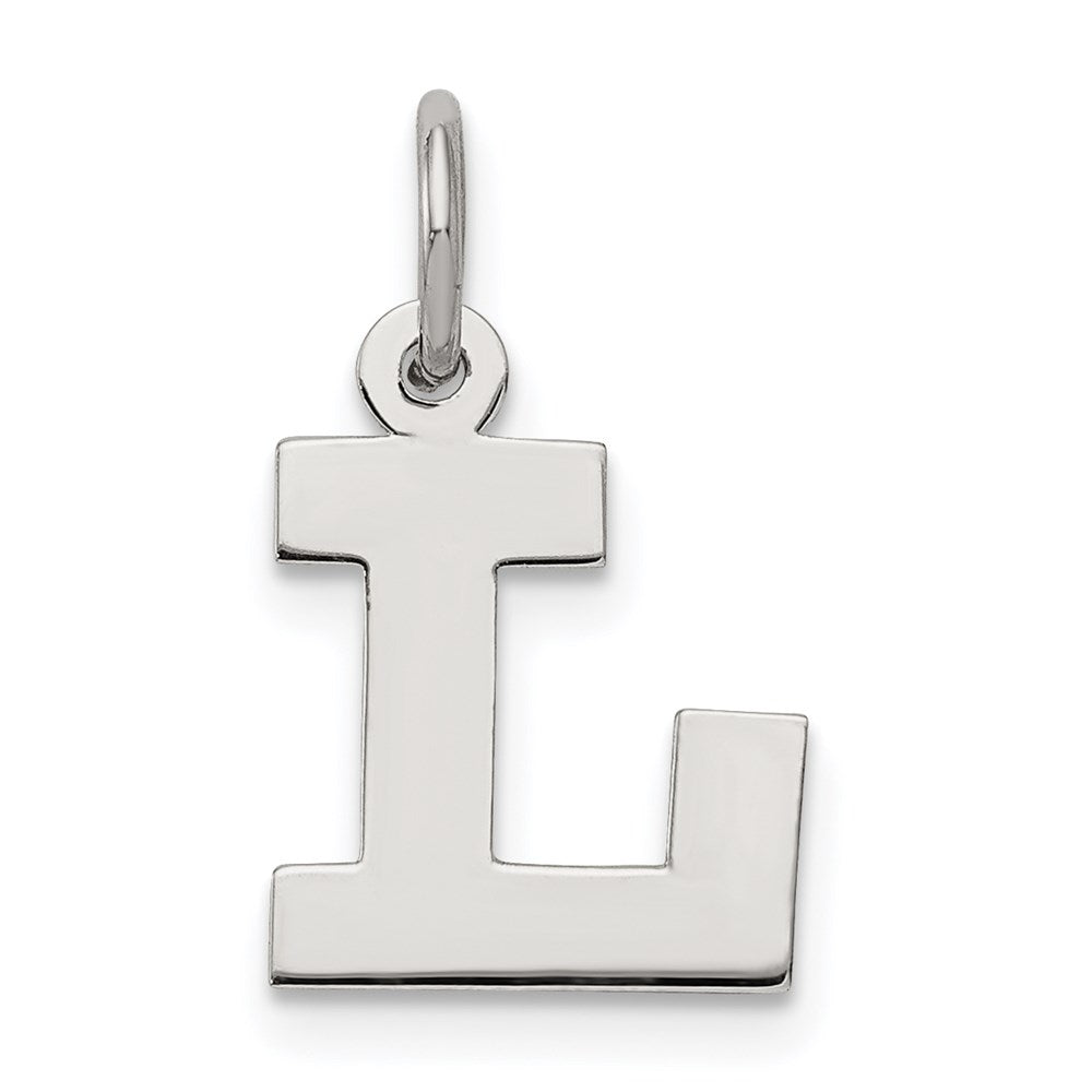 Sterling Silver, Amanda Collection Small Block Style Initial L Pendant, Item P10417-L by The Black Bow Jewelry Co.