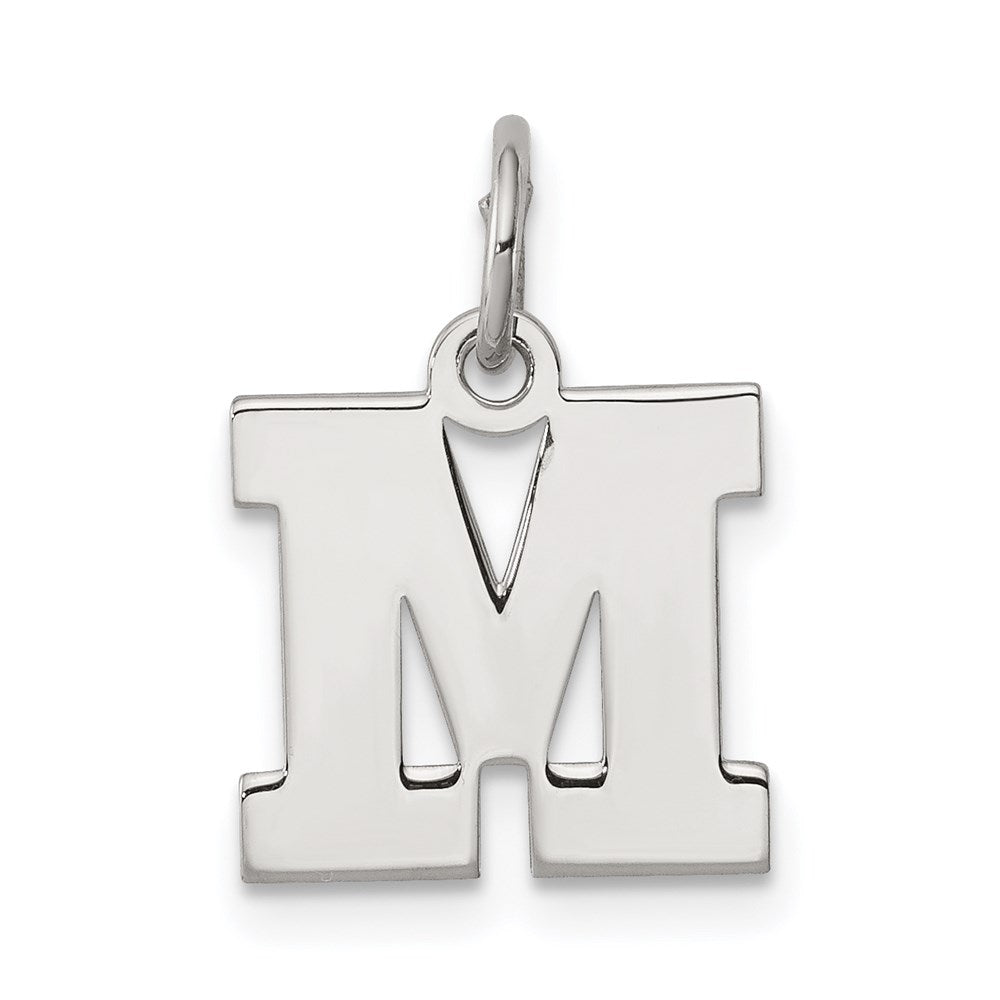 Sterling Silver, Amanda Collection Small Block Style Initial M Pendant, Item P10417-M by The Black Bow Jewelry Co.