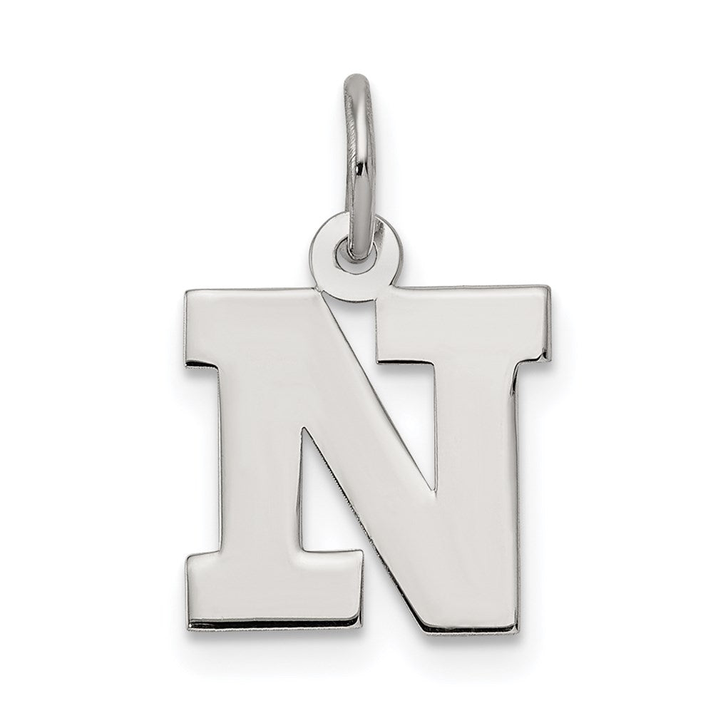 Sterling Silver, Amanda Collection Small Block Style Initial N Pendant, Item P10417-N by The Black Bow Jewelry Co.