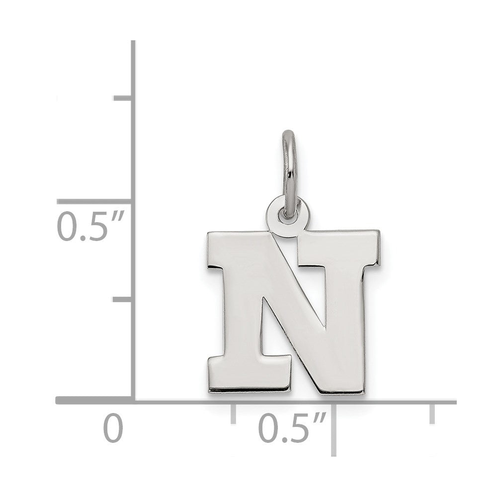 Alternate view of the Sterling Silver, Amanda Collection Small Block Style Initial N Pendant by The Black Bow Jewelry Co.