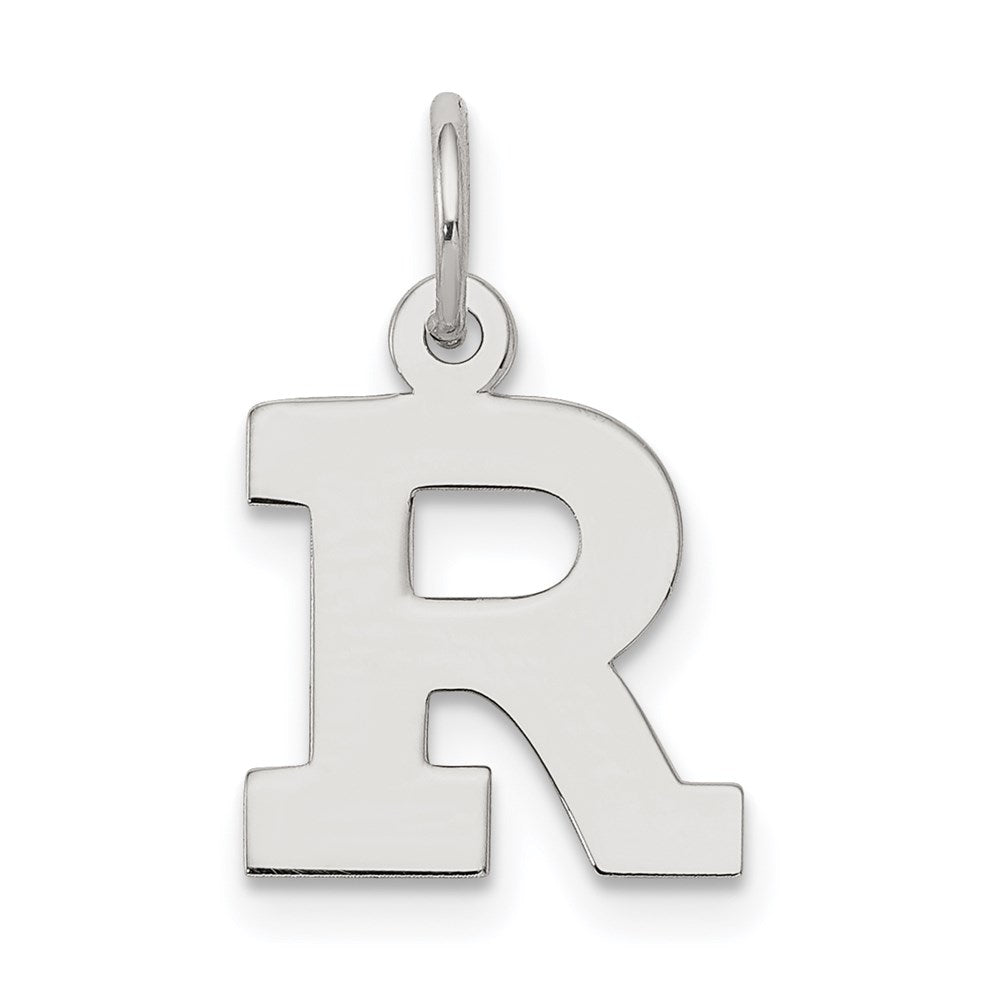 Sterling Silver, Amanda Collection Small Block Style Initial R Pendant, Item P10417-R by The Black Bow Jewelry Co.