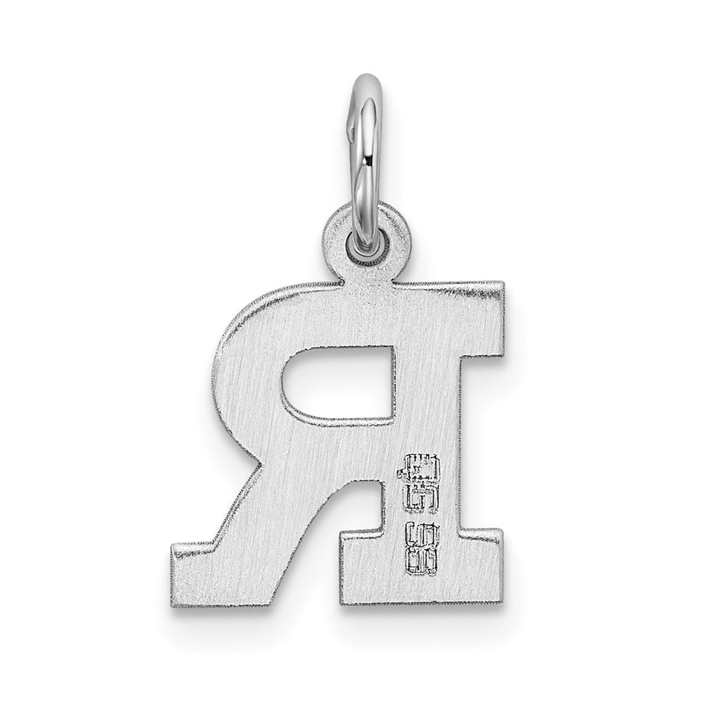 Alternate view of the Sterling Silver, Amanda Collection Small Block Style Initial R Pendant by The Black Bow Jewelry Co.