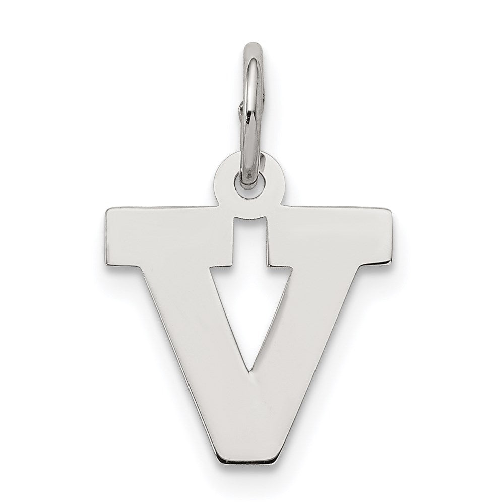 Sterling Silver, Amanda Collection Small Block Style Initial V Pendant, Item P10417-V by The Black Bow Jewelry Co.