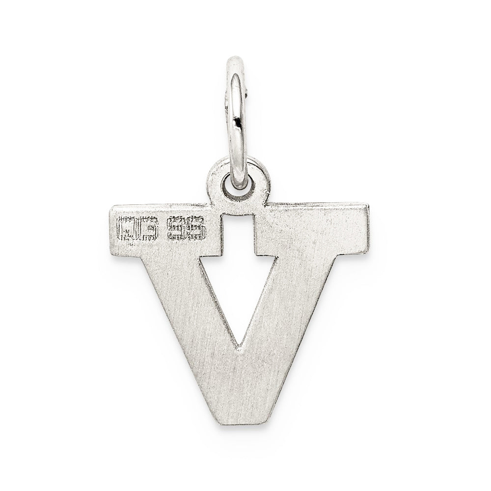 Alternate view of the Sterling Silver, Amanda Collection Small Block Style Initial V Pendant by The Black Bow Jewelry Co.