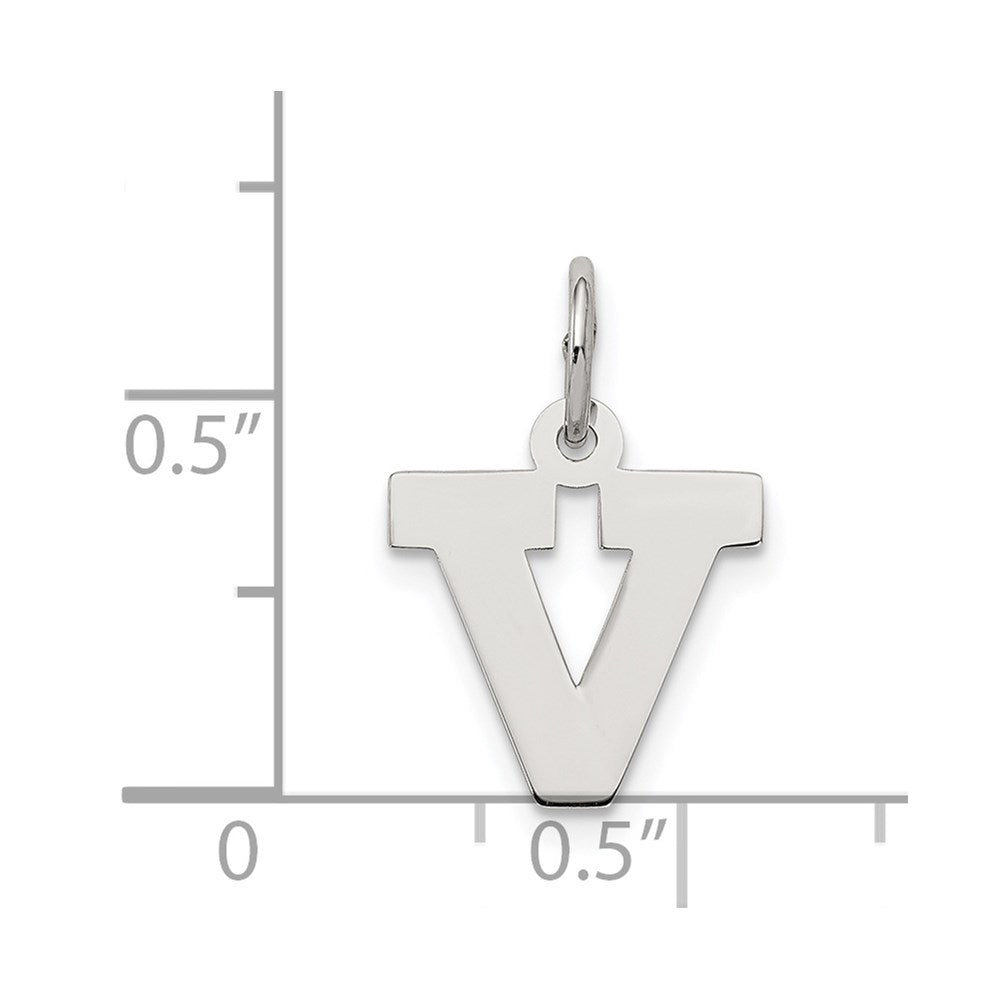 Alternate view of the Sterling Silver, Amanda Collection Small Block Style Initial V Pendant by The Black Bow Jewelry Co.
