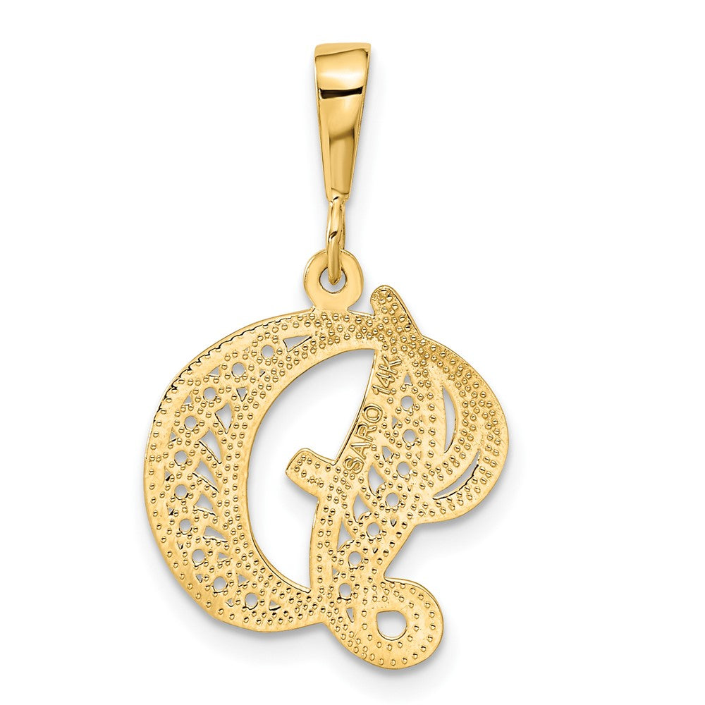 Alternate view of the 14k Yellow Gold, Maci Collection, LG Filigree Script Initial D Pendant by The Black Bow Jewelry Co.