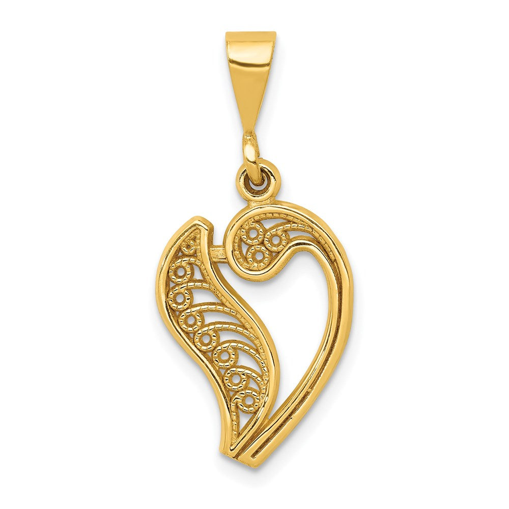14k Yellow Gold, Maci Collection, LG Filigree Script Initial V Pendant, Item P10418-V by The Black Bow Jewelry Co.