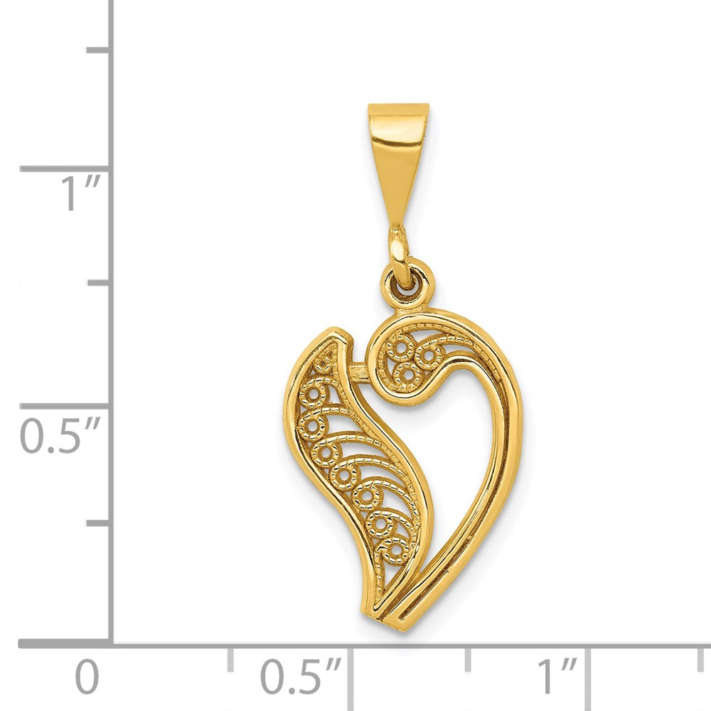 Alternate view of the 14k Yellow Gold, Maci Collection, LG Filigree Script Initial V Pendant by The Black Bow Jewelry Co.