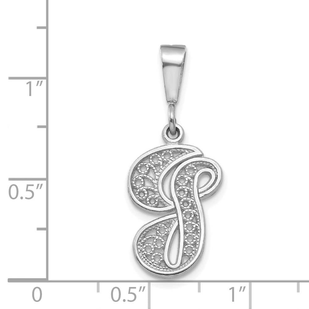 Alternate view of the 14k White Gold, Maci Collection, Filigree Script Initial G Pendant by The Black Bow Jewelry Co.