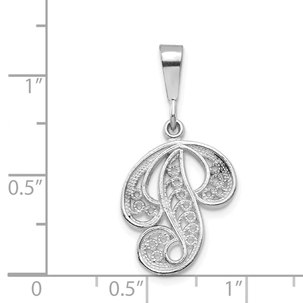 Alternate view of the 14k White Gold, Maci Collection, Filigree Script Initial P Pendant by The Black Bow Jewelry Co.