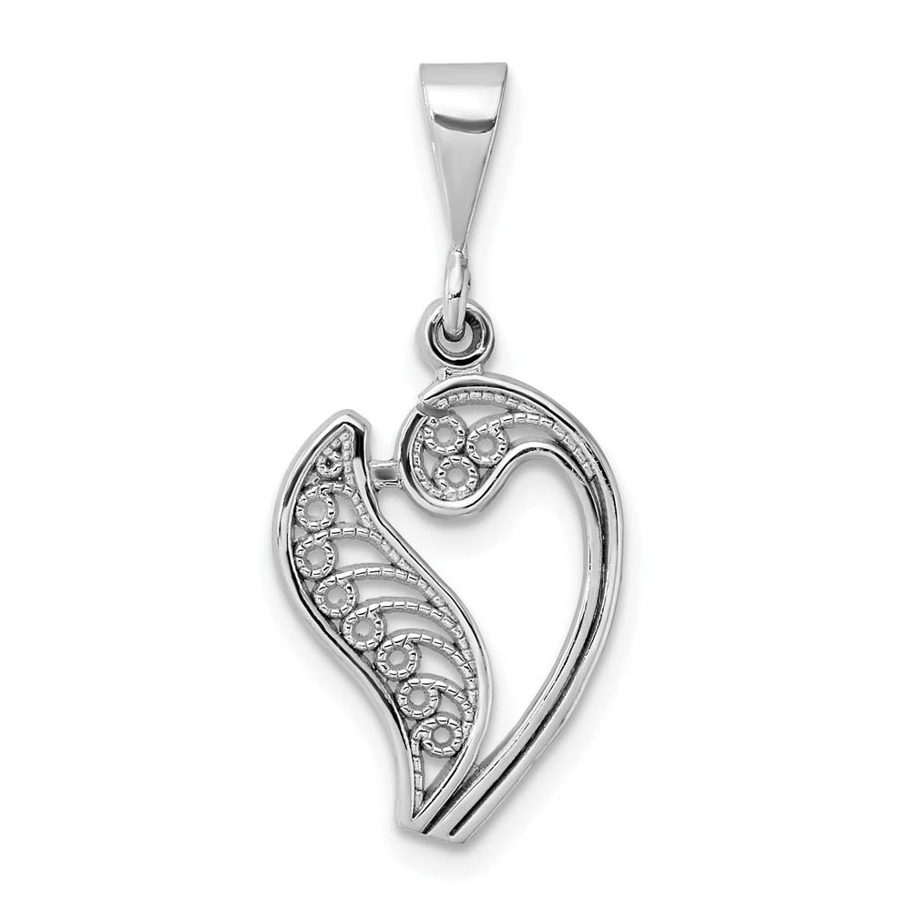 14k White Gold, Maci Collection, Filigree Script Initial V Pendant, Item P10419-V by The Black Bow Jewelry Co.