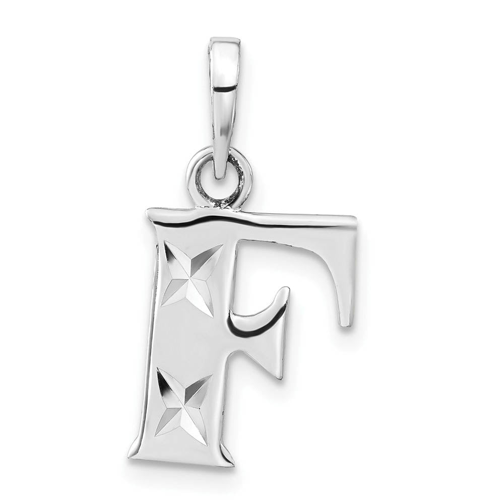 Sterling Silver, Sabrina Collection, D/C Block Initial  F Pendant, Item P10420-F by The Black Bow Jewelry Co.