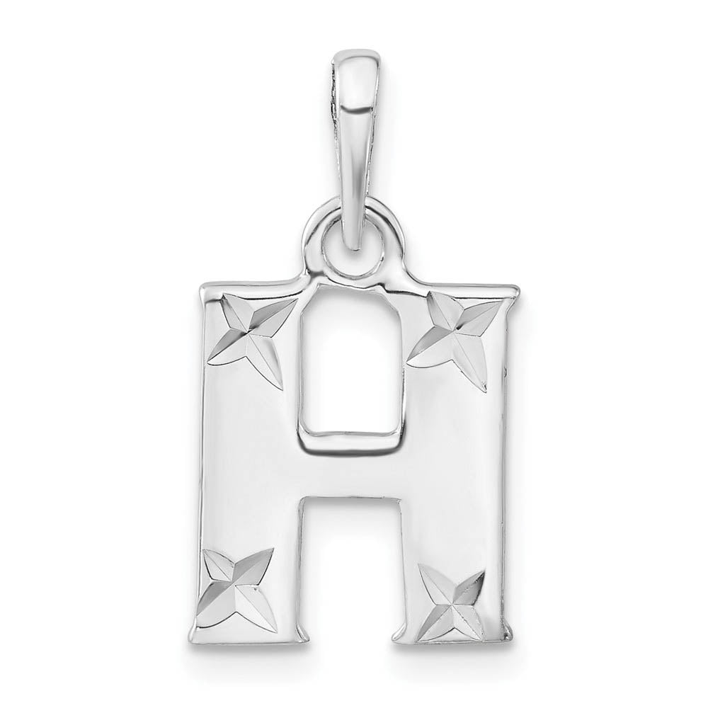 Sterling Silver, Sabrina Collection, D/C Block Initial  H Pendant, Item P10420-H by The Black Bow Jewelry Co.