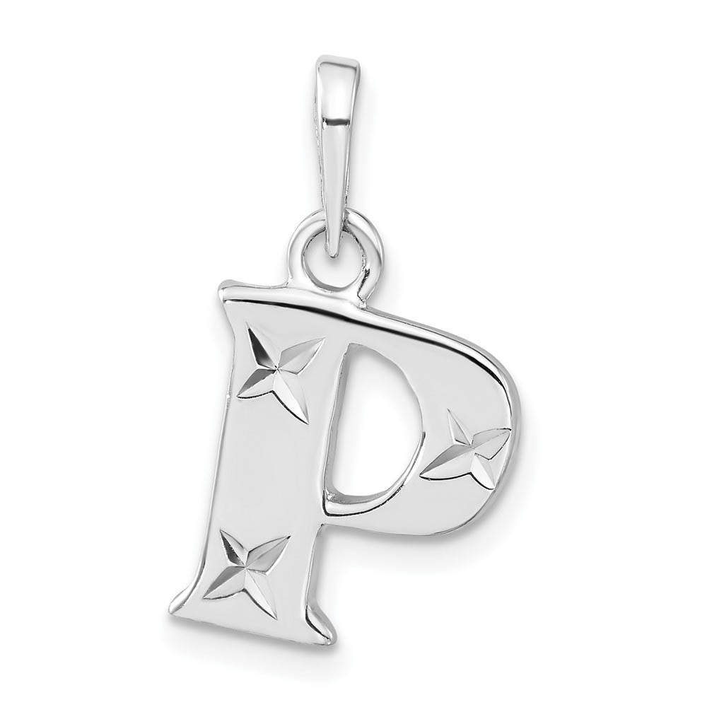 Sterling Silver, Sabrina Collection, D/C Block Initial  P Pendant, Item P10420-P by The Black Bow Jewelry Co.
