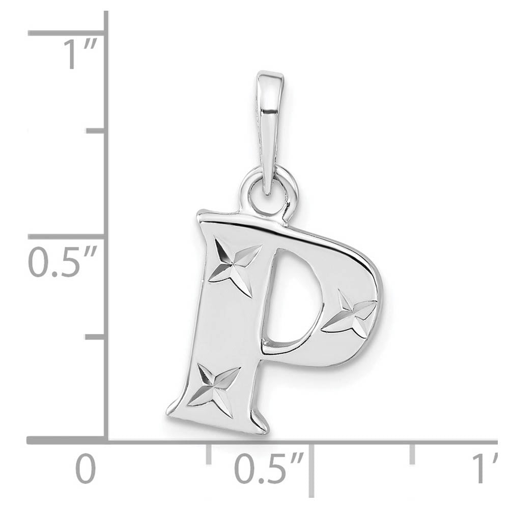 Alternate view of the Sterling Silver, Sabrina Collection, D/C Block Initial  P Pendant by The Black Bow Jewelry Co.